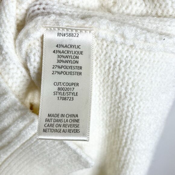 Max Studio Fringe Cable Knit Cardigan Sweater Cream Womens Small Button up - Picture 7 of 9